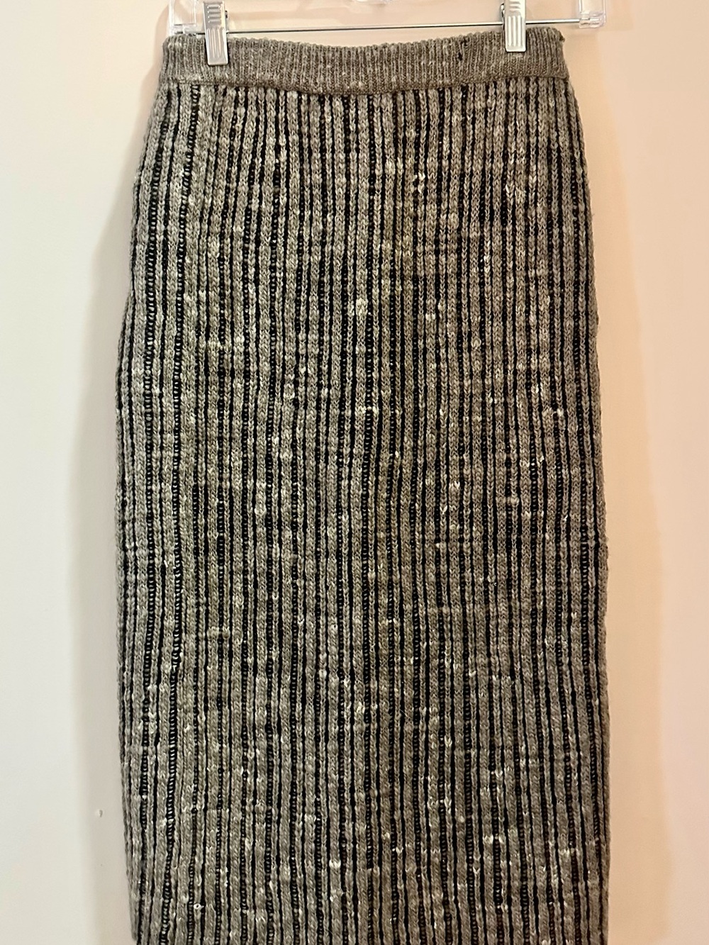 Made in Italy Wool Ribbed Knit Midi Skirt in Black and Gray